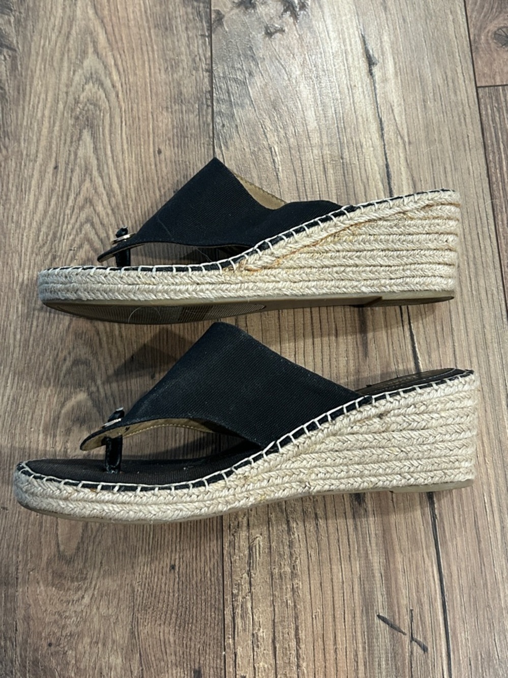 Bass Black Canvas Espadrille Wedge Sandals 2.5-3” Size 10 - Picture 6 of 9